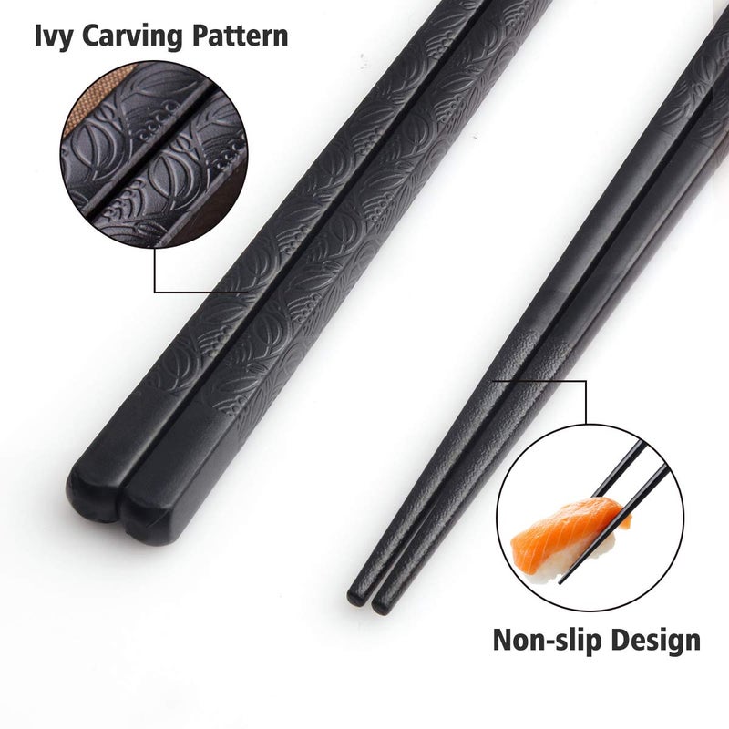 GLAMFIELDS 10-Pairs Fiberglass Chopsticks - sushi Reusable Chop sticks for food, Dishwasher Safe, 9.5 Inches - Black Flower - Image 2
